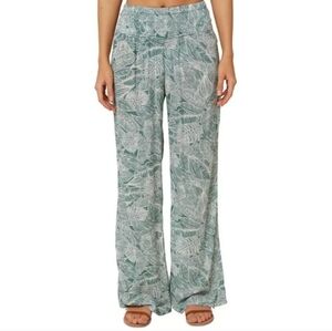 O'Neill Wide Leg Pants Juniors XL Johnny Printed Soft Green Palm Tree Beach